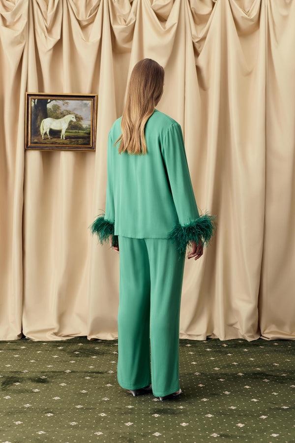Sleeper The Bow Pajama Set With Detachable Feathers In Green