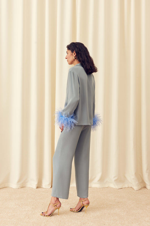 Sleeper The Bow Pajama Set With Detachable Feathers In Grey