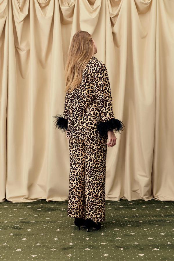 Sleeper The Bow Pajamas Set With Detachable Feathers In Leopard