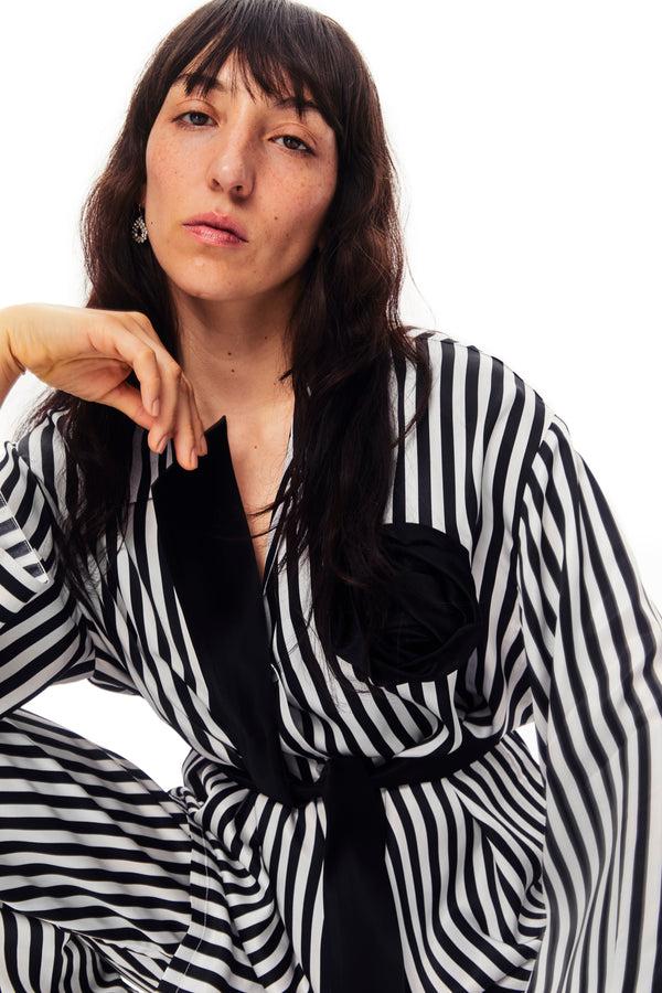 Sleeper The Rose Oversized Satin Pajama Set In Stripes
