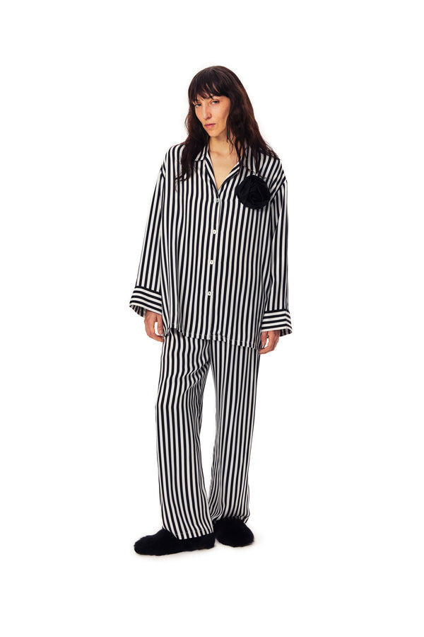 Sleeper The Rose Oversized Satin Pajama Set In Stripes