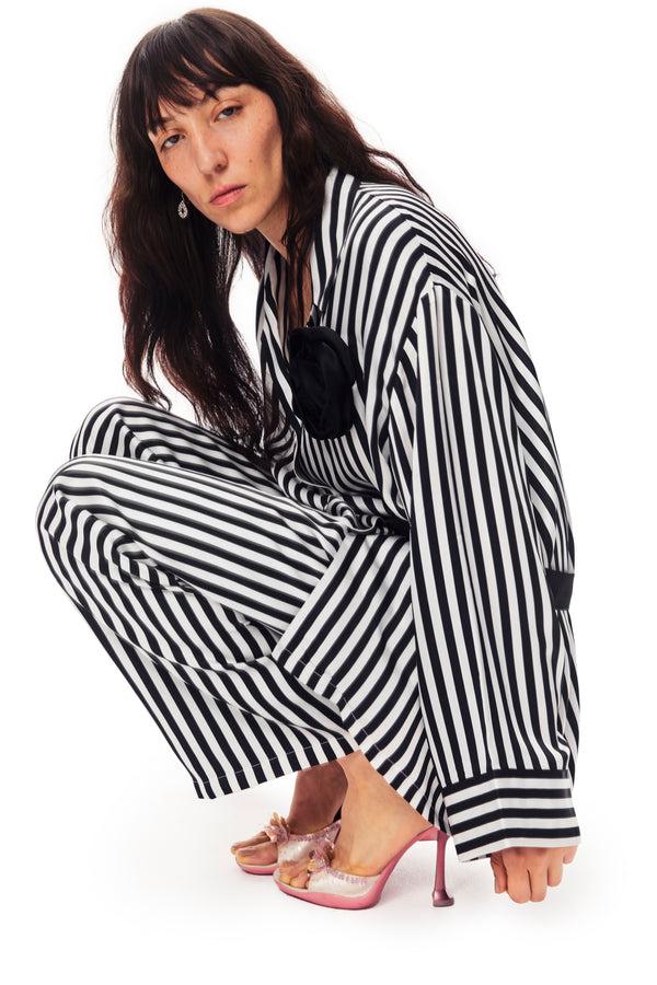 Sleeper The Rose Oversized Satin Pajama Set In Stripes
