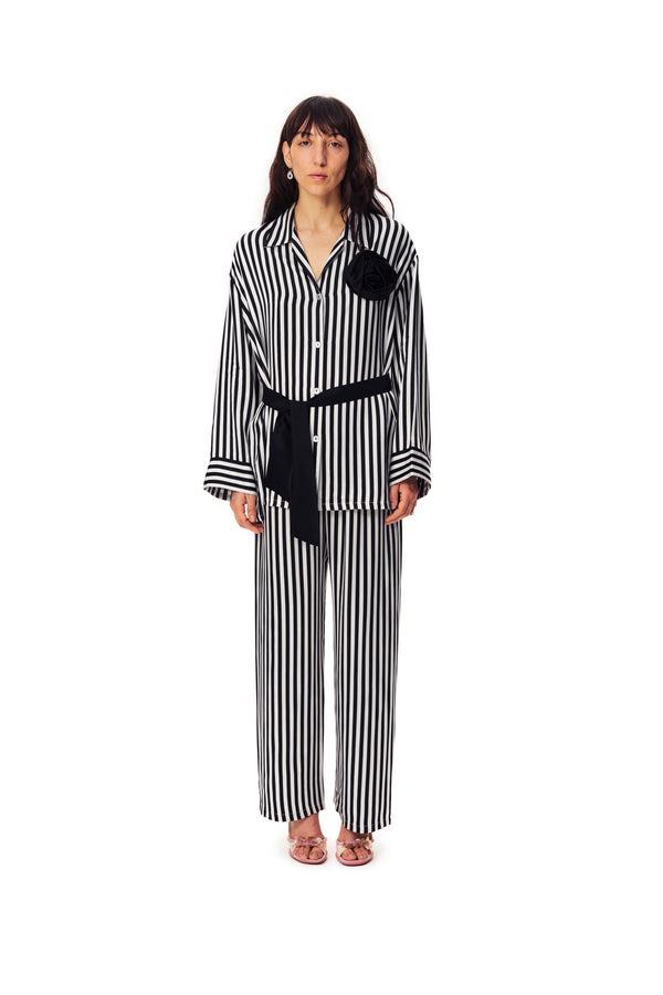 sleeper The Rose Oversized Satin Pajama Set in Stripes