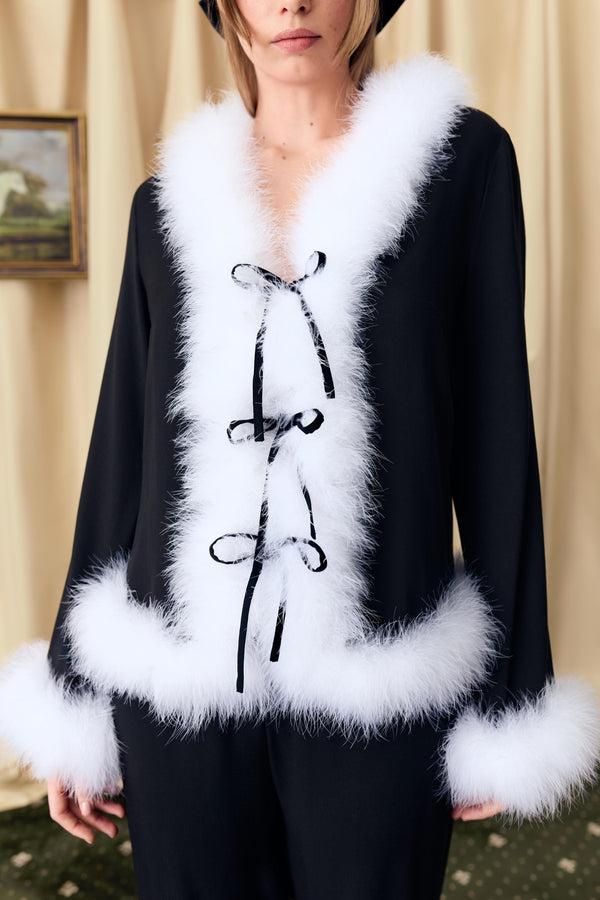 sleeper Venus in Love Blouse with Feathers in Black