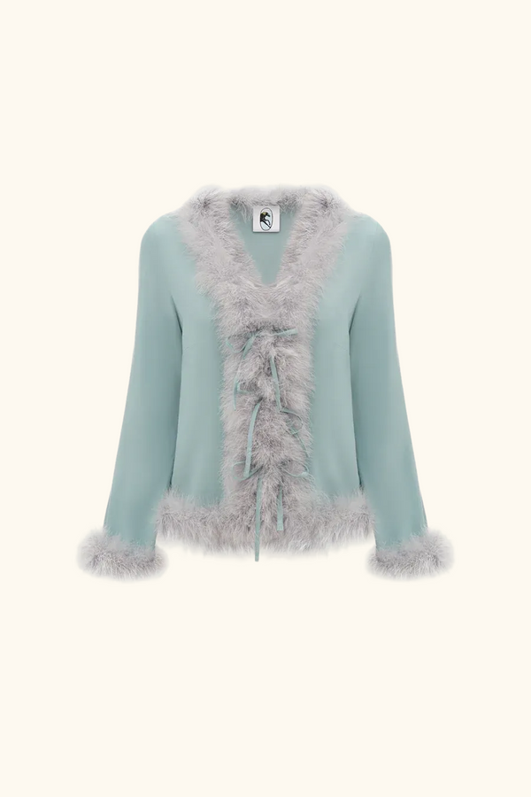 sleeper Venus in Love Blouse with Feathers in Dove Blue