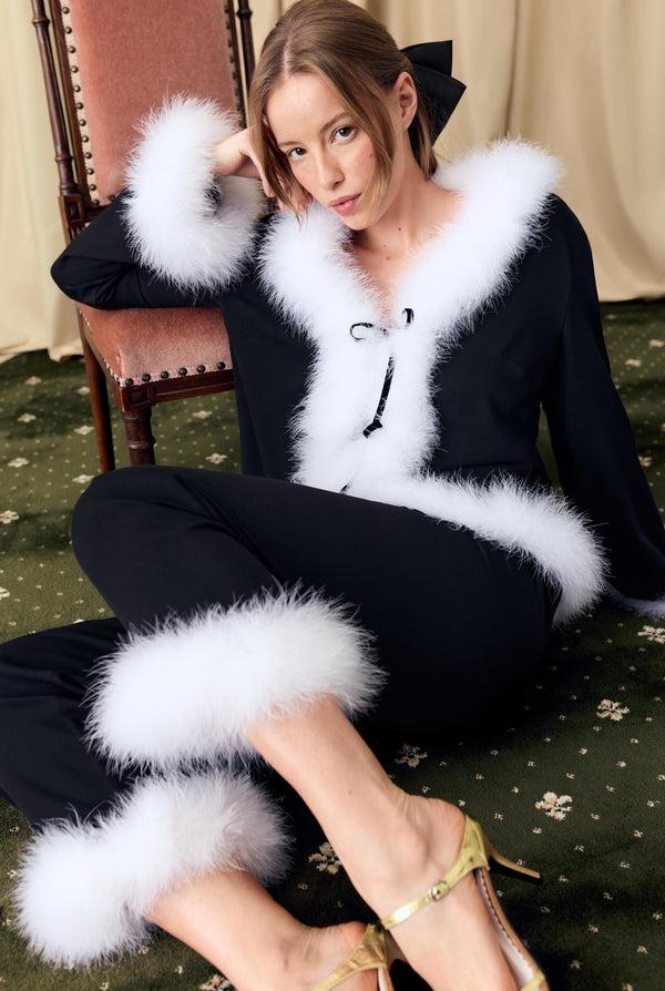 Sleeper Venus In Love Pants With Detachable Feathers In Black