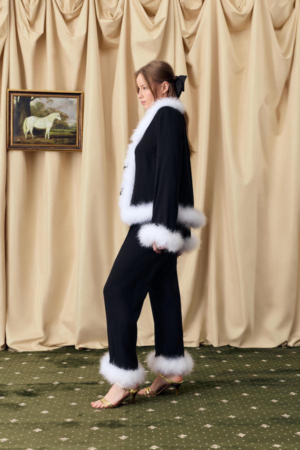 Sleeper Venus In Love Pants With Detachable Feathers In Black