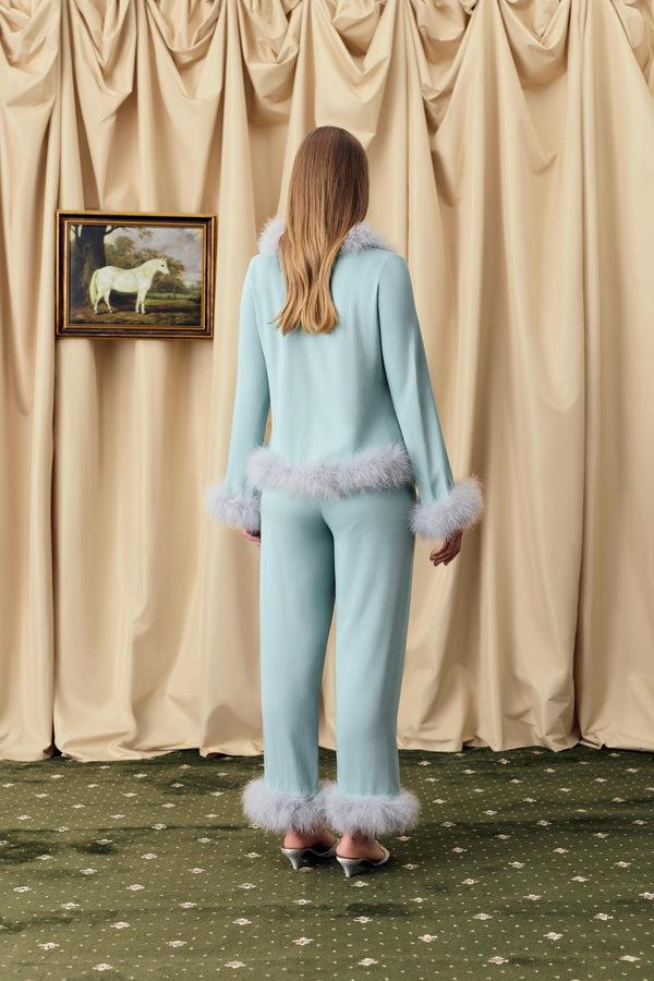 Sleeper Venus In Love Pants With Detachable Feathers In Dove Blue