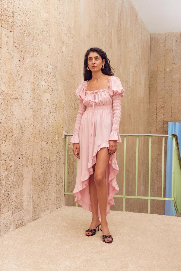 Sleeper Wild Angel Shirred Asymmetric Dress In Pink