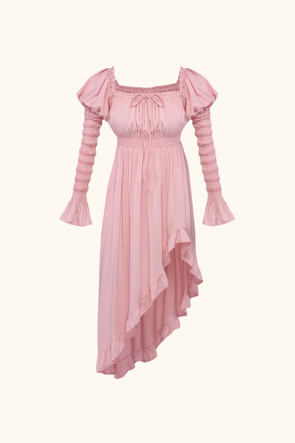 sleeper Wild Angel Shirred Asymmetric Dress in Pink