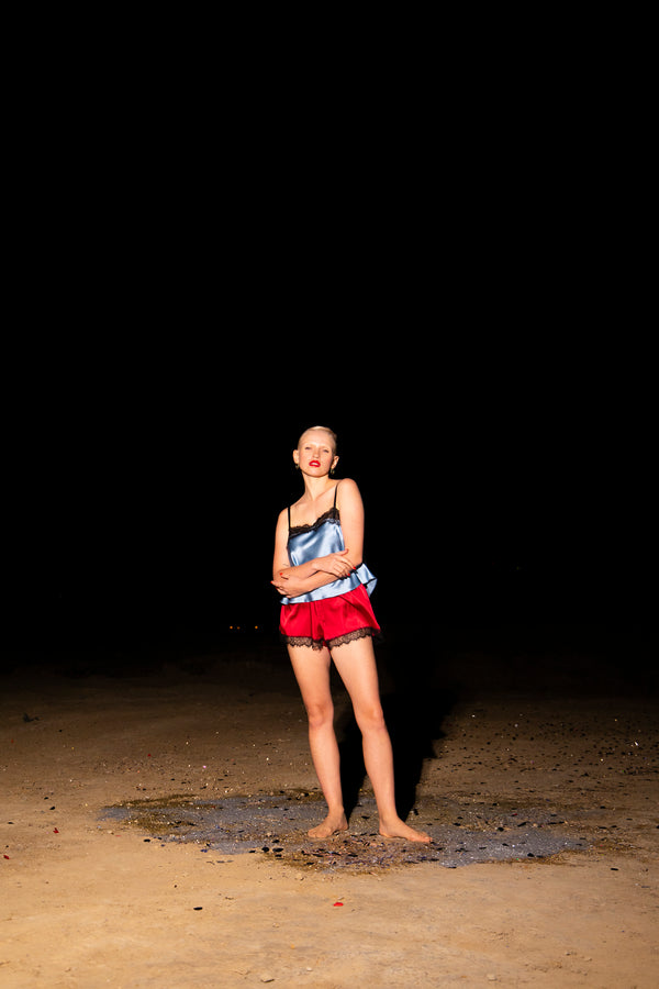 Sleeping With Jacques CLEO BOXER SET DUSK BLUE & TANGO RED