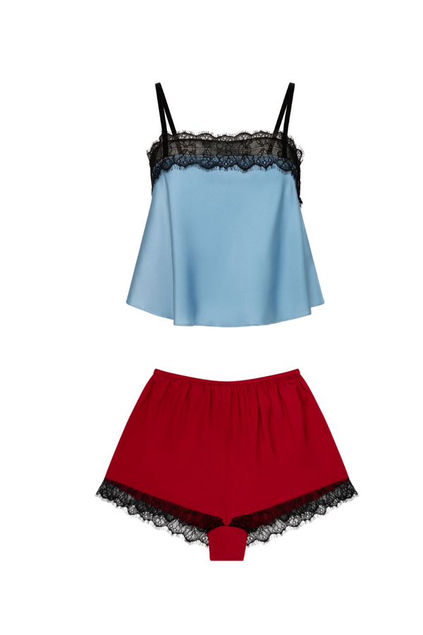 sleeping with jacques CLEO BOXER SET DUSK BLUE & TANGO RED