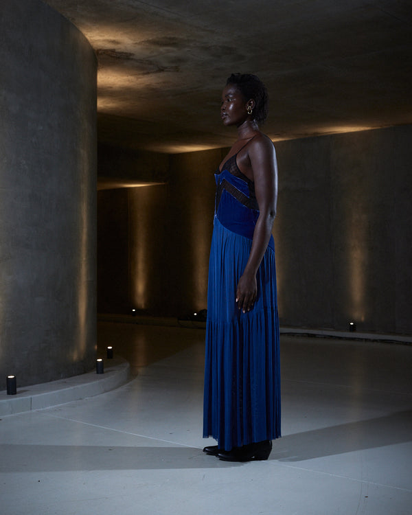 Sleeping With Jacques FRANCINE VELVET MAXI DRESS INDIGO BLUE