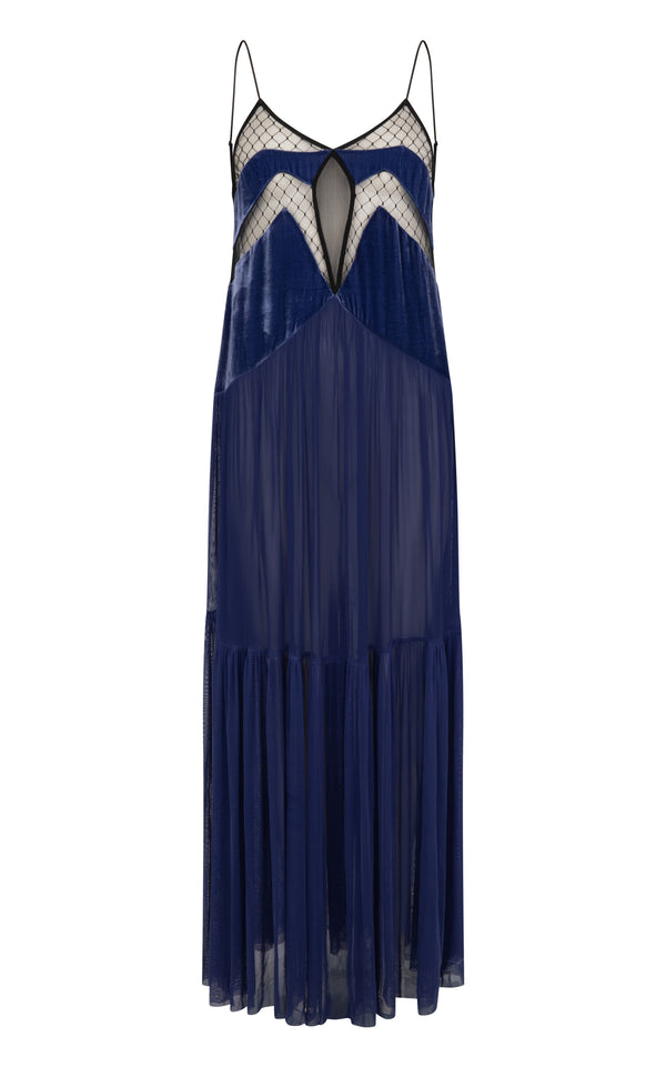 Sleeping With Jacques FRANCINE VELVET MAXI DRESS INDIGO BLUE