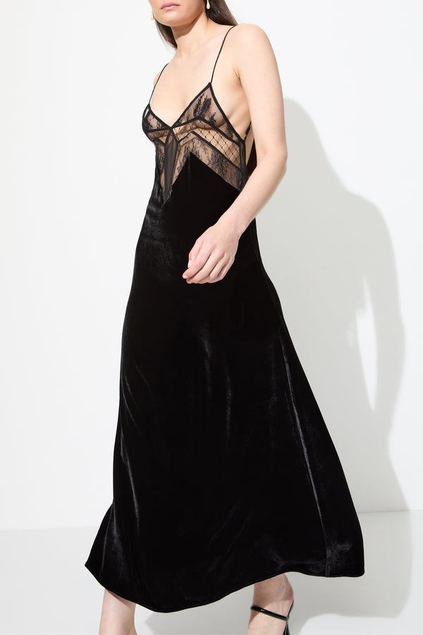 Sleeping With Jacques FRANCINE VELVET SLIP DRESS BLACK