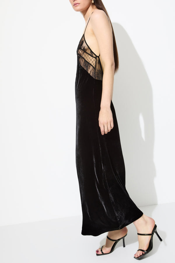 Sleeping With Jacques FRANCINE VELVET SLIP DRESS BLACK
