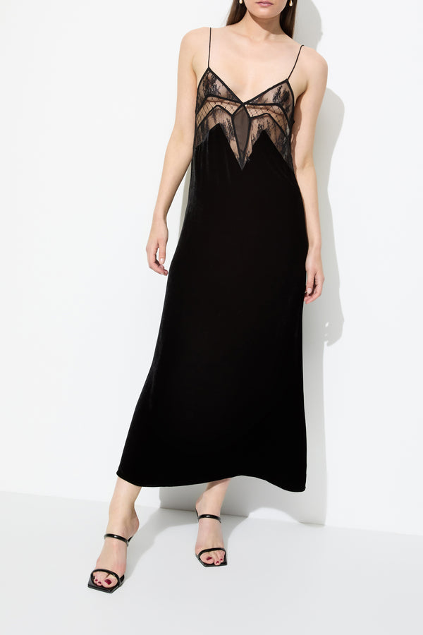 Sleeping With Jacques FRANCINE VELVET SLIP DRESS BLACK