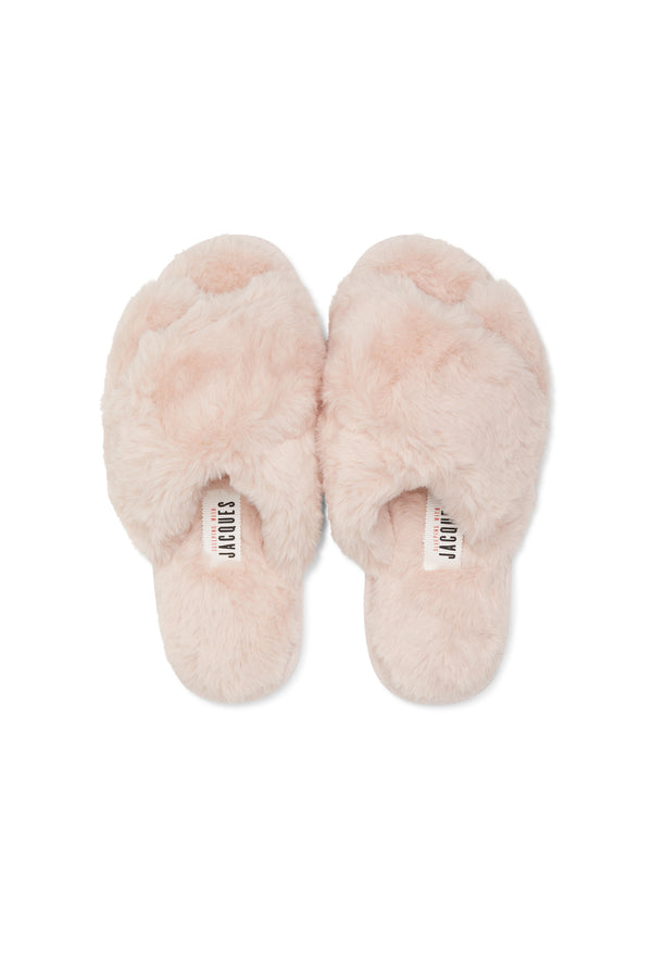 sleeping with jacques FUR FREE FUR SLIPPERS ROSE DUST