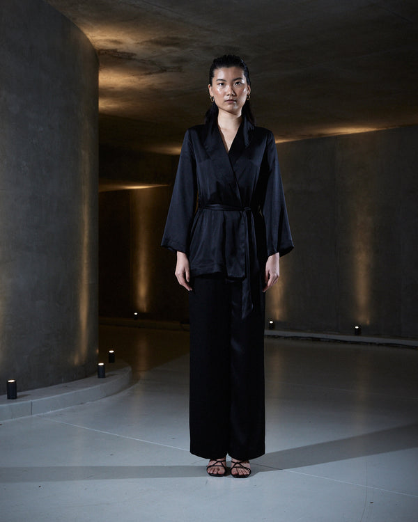 sleeping with jacques MARAIS SILK TUXEDO PANT BLACK