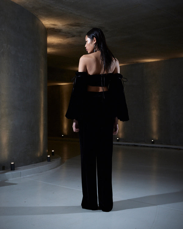 Sleeping With Jacques BRONTË MIDI VELVET TOP BLACK