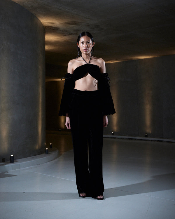 sleeping with jacques BRONTË MIDI VELVET TOP BLACK