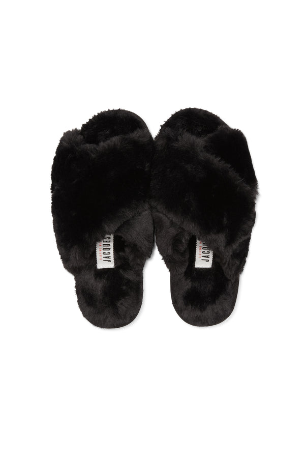 sleeping with jacques FUR FREE FUR SLIPPERS BLACK
