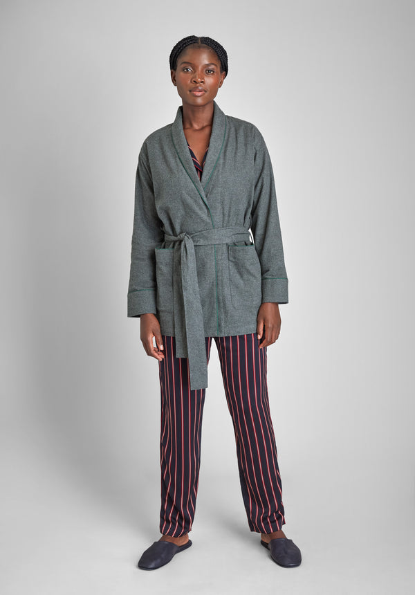 Sleepy Jones Agnelli Smoking Jacket In Charcoal Grey Flannel