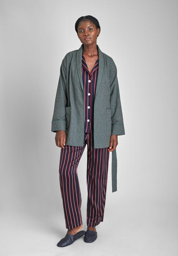 Sleepy Jones Agnelli Smoking Jacket In Charcoal Grey Flannel