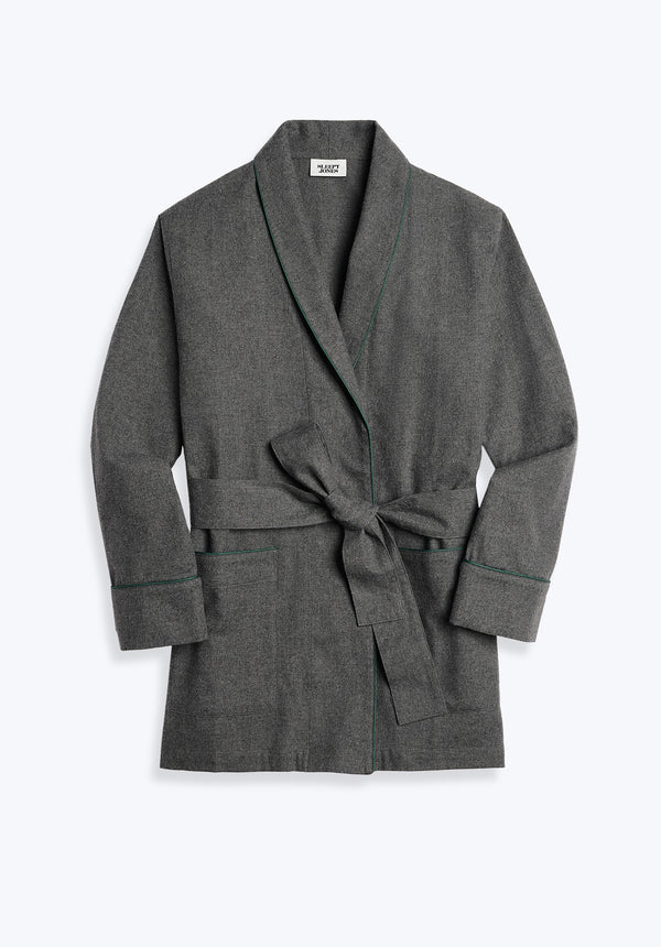 sleepy jones Agnelli Smoking Jacket in Charcoal Grey Flannel