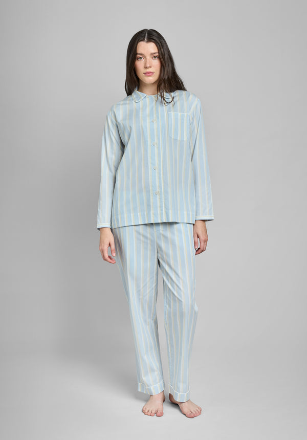 Sleepy Jones Bishop Pajama Set In Blue & Cream Double Stripe