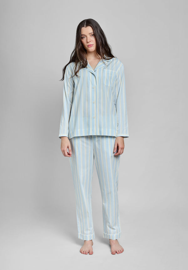 Sleepy Jones Bishop Pajama Set In Blue & Cream Double Stripe