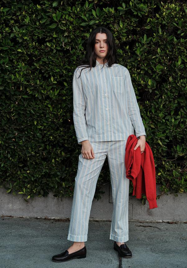 Sleepy Jones Bishop Pajama Set In Blue & Cream Double Stripe