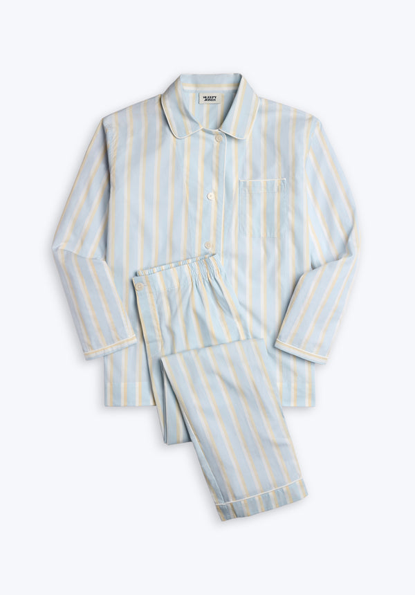 sleepy jones Bishop Pajama Set in Blue & Cream Double Stripe
