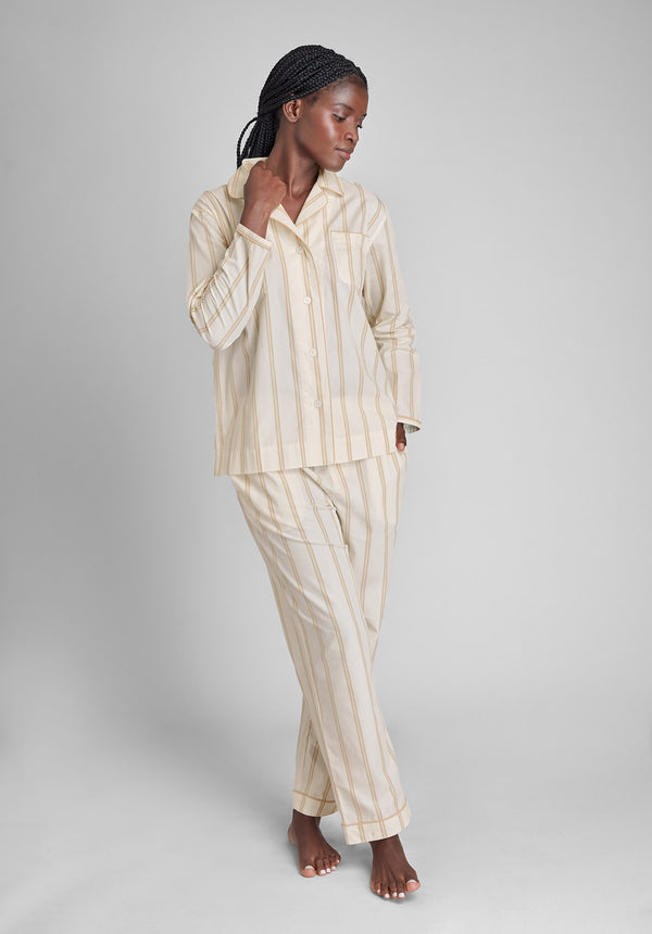 Sleepy Jones Bishop Pajama Set In Sand & Cream Stripe