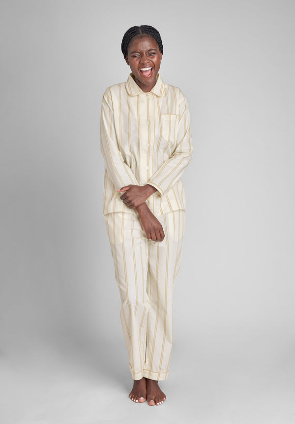 Sleepy Jones Bishop Pajama Set In Sand & Cream Stripe