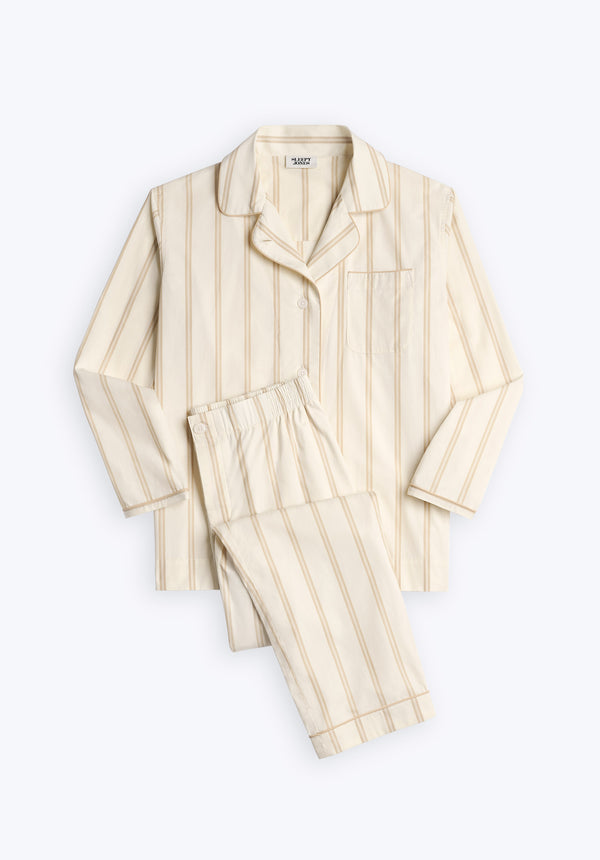 Sleepy Jones Bishop Pajama Set In Sand & Cream Stripe