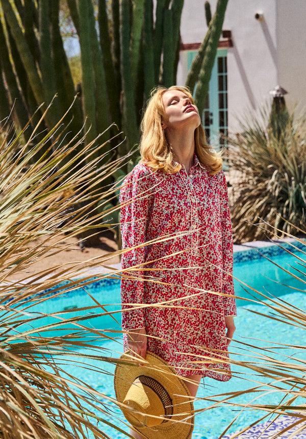 Sleepy Jones Elsa Night Shirt In Liberty Wiltshire Berries Red