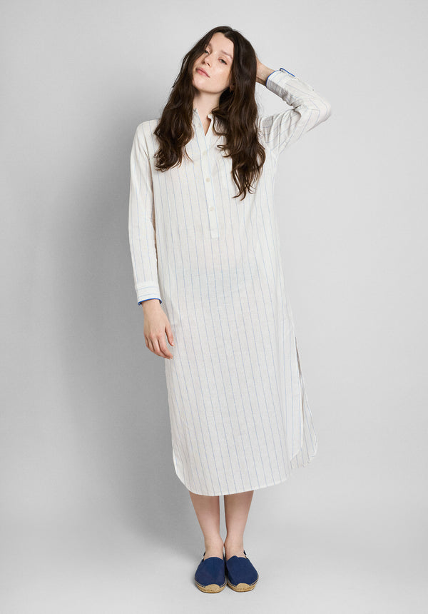 Sleepy Jones Georgia Kaftan In Linen-Cotton Baker Stripe