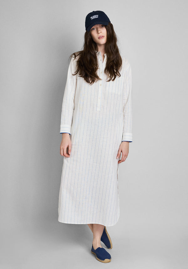 Sleepy Jones Georgia Kaftan In Linen-Cotton Baker Stripe