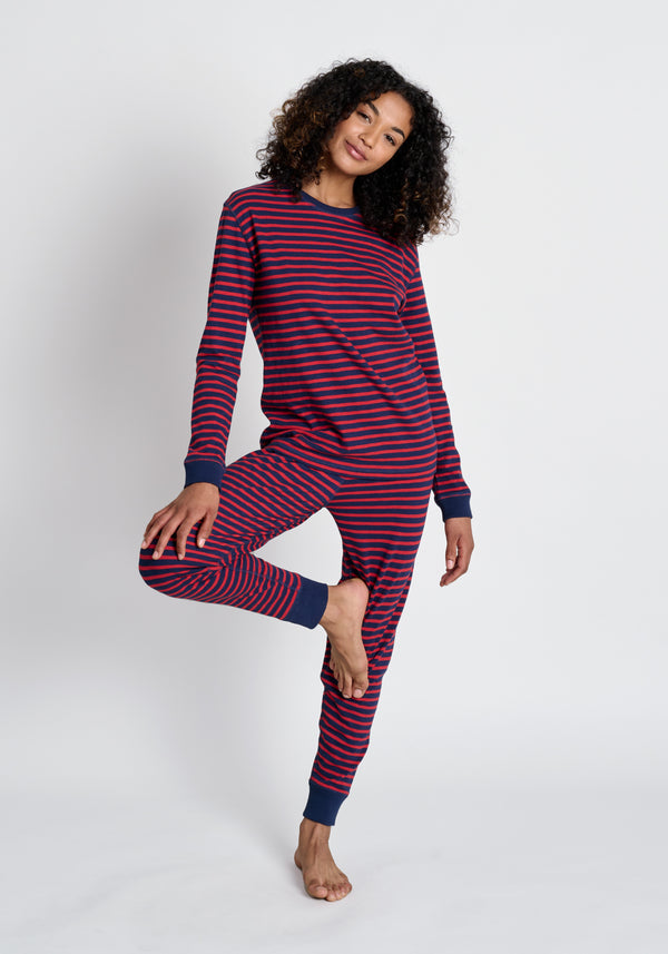 Sleepy Jones Helen Lounge Set In Navy And Red Stripe Slub Jersey