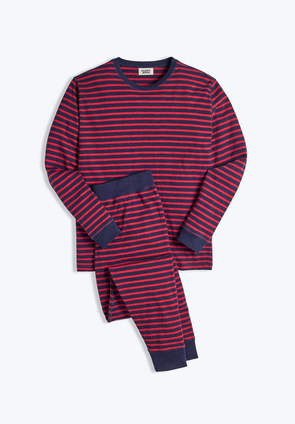 sleepy jones Helen Lounge Set in Navy and Red Stripe Slub Jersey