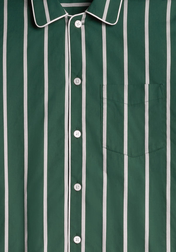 Sleepy Jones Henry Pajama Set In Hunter & Cream Sateen Stripe