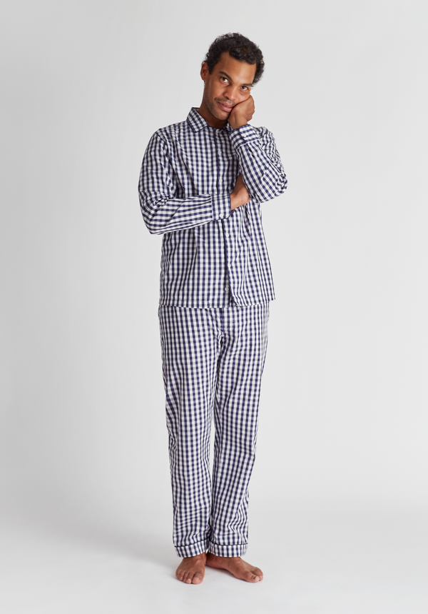 Sleepy Jones Henry Pajama Set In Large Navy Gingham