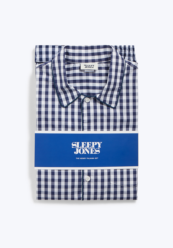 Sleepy Jones Henry Pajama Set In Large Navy Gingham