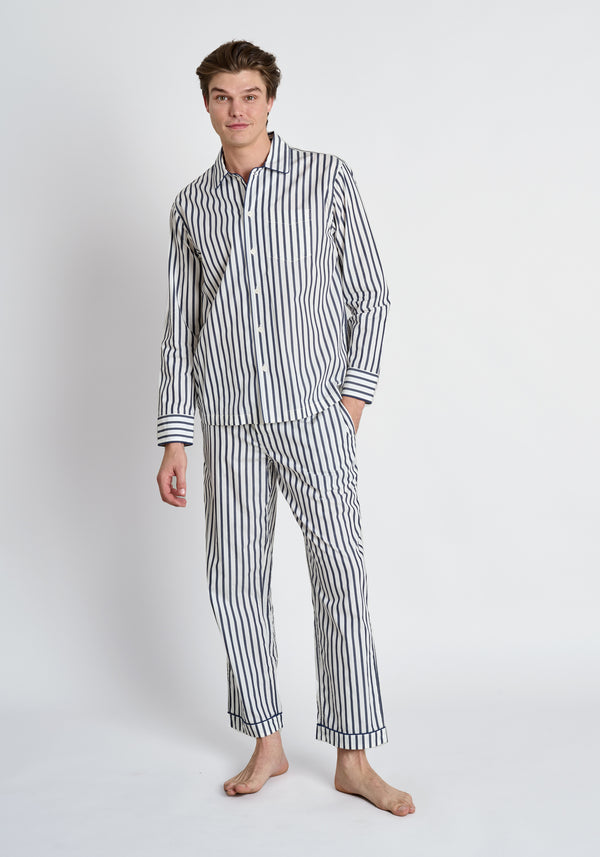Sleepy Jones Henry Pajama Set In Navy Breton Stripe