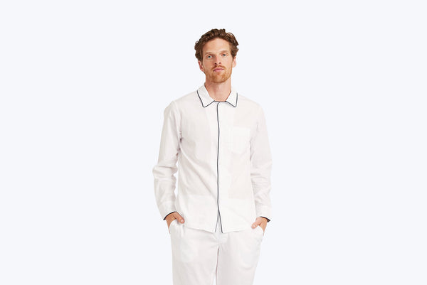 Sleepy Jones Henry Pajama Shirt In White End On End