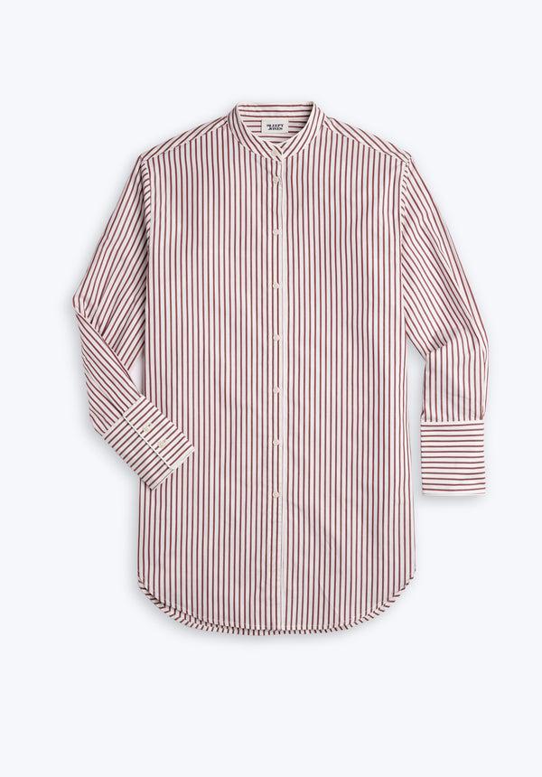 sleepy jones Jo Band Collar Nightdress in Burgundy Stripe