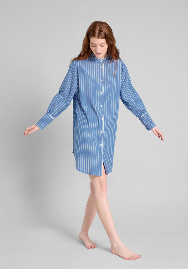 Sleepy Jones Jo Band Collar Nightdress In French Riviera Stripe