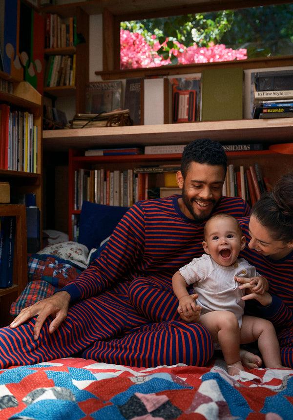 Sleepy Jones Keith Lounge Set In Navy And Red Stripe Slub Jersey