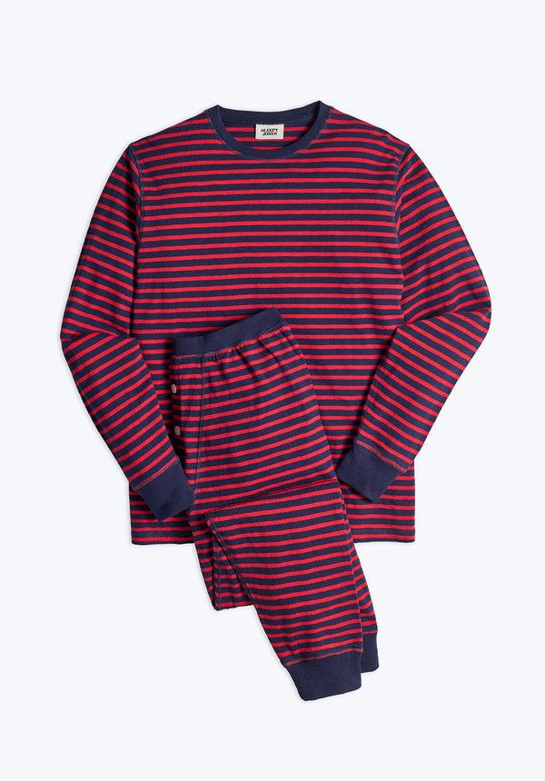 sleepy jones Keith Lounge Set in Navy and Red Stripe Slub Jersey